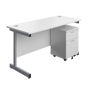 Single Upright Rectangular Desk + Mobile 2 Drawer Pedestal