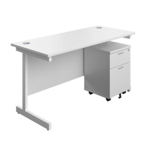Single Upright Rectangular Desk + Mobile 2 Drawer Pedestal