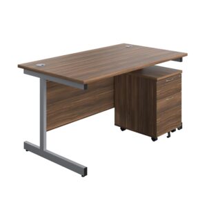 Single Upright Rectangular Desk + Mobile 2 Drawer Pedestal