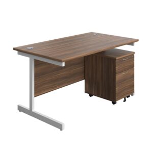 Single Upright Rectangular Desk + Mobile 2 Drawer Pedestal