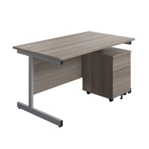 Single Upright Rectangular Desk + Mobile 2 Drawer Pedestal