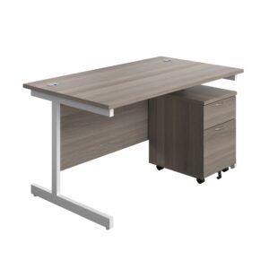 Single Upright Rectangular Desk + Mobile 2 Drawer Pedestal