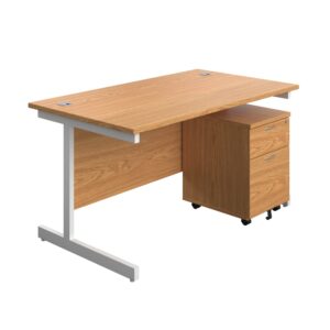 Single Upright Rectangular Desk + Mobile 2 Drawer Pedestal