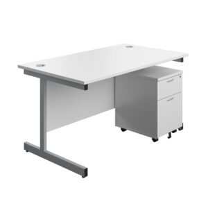 Single Upright Rectangular Desk + Mobile 2 Drawer Pedestal