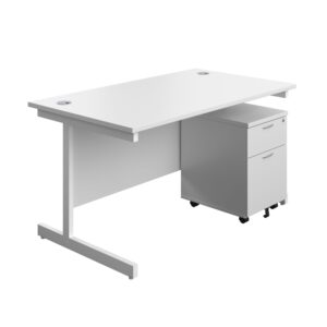 Single Upright Rectangular Desk + Mobile 2 Drawer Pedestal