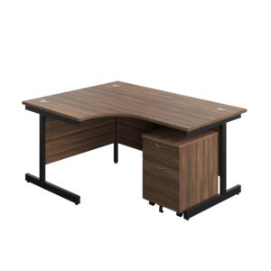 Single Upright Left Hand Radial Desk + Mobile 2 Drawer Pedestal