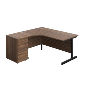 Single Upright Left Hand Radial Desk + Desk High 3 Drawer Pedestal