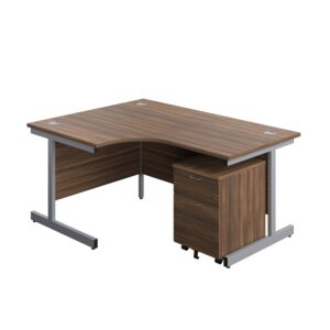 Single Upright Left Hand Radial Desk + Mobile 2 Drawer Pedestal