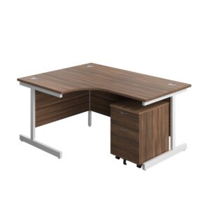 Single Upright Left Hand Radial Desk + Mobile 2 Drawer Pedestal