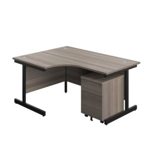 Single Upright Left Hand Radial Desk + Mobile 2 Drawer Pedestal