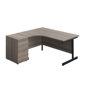 Single Upright Left Hand Radial Desk + Desk High 3 Drawer Pedestal