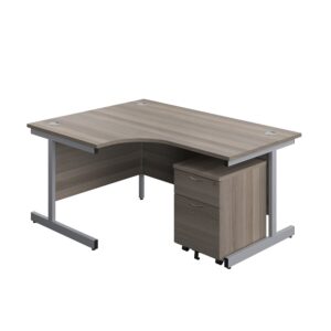 Single Upright Left Hand Radial Desk + Mobile 2 Drawer Pedestal
