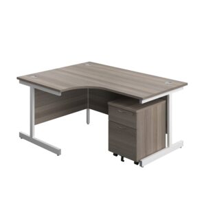 Single Upright Left Hand Radial Desk + Mobile 2 Drawer Pedestal
