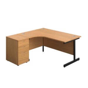 Single Upright Left Hand Radial Desk + Desk High 3 Drawer Pedestal