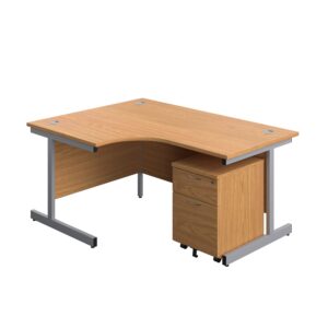 Single Upright Left Hand Radial Desk + Mobile 2 Drawer Pedestal