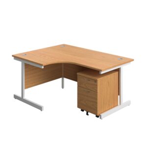 Single Upright Left Hand Radial Desk + Mobile 2 Drawer Pedestal