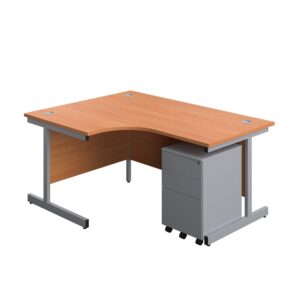 Single Upright Left Hand Radial Desk + Under Desk Steel Pedestal 3 Drawers