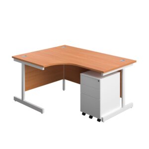 Single Upright Left Hand Radial Desk + Under Desk Steel Pedestal 3 Drawers