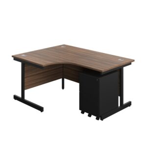 Single Upright Left Hand Radial Desk + Under Desk Steel Pedestal 3 Drawers