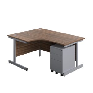 Single Upright Left Hand Radial Desk + Under Desk Steel Pedestal 3 Drawers