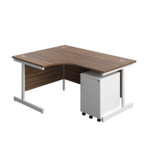 Single Upright Left Hand Radial Desk + Under Desk Steel Pedestal 3 Drawers