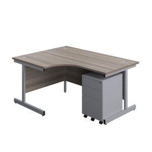 Single Upright Left Hand Radial Desk + Under Desk Steel Pedestal 3 Drawers