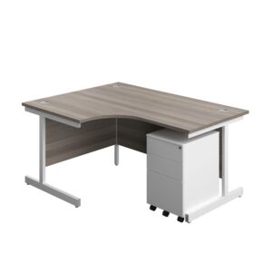 Single Upright Left Hand Radial Desk + Under Desk Steel Pedestal 3 Drawers