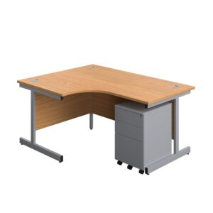 Single Upright Left Hand Radial Desk + Under Desk Steel Pedestal 3 Drawers