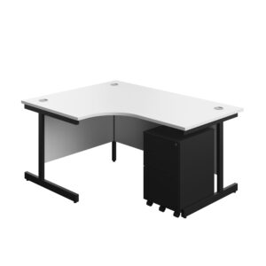 Single Upright Left Hand Radial Desk + Under Desk Steel Pedestal 3 Drawers
