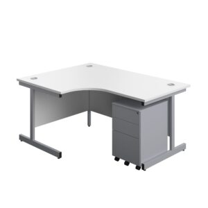 Single Upright Left Hand Radial Desk + Under Desk Steel Pedestal 3 Drawers