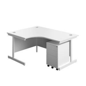 Single Upright Left Hand Radial Desk + Under Desk Steel Pedestal 3 Drawers