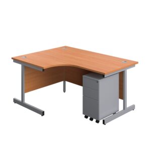 Single Upright Left Hand Radial Desk + Slimline Steel Pedestal 3 Drawers