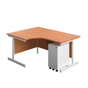 Single Upright Left Hand Radial Desk + Slimline Steel Pedestal 3 Drawers