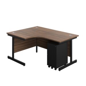 Single Upright Left Hand Radial Desk + Slimline Steel Pedestal 3 Drawers