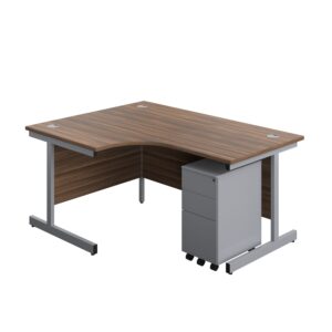 Single Upright Left Hand Radial Desk + Slimline Steel Pedestal 3 Drawers