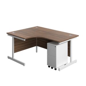 Single Upright Left Hand Radial Desk + Slimline Steel Pedestal 3 Drawers