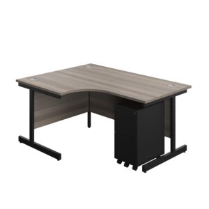Single Upright Left Hand Radial Desk + Slimline Steel Pedestal 3 Drawers