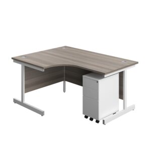 Single Upright Left Hand Radial Desk + Slimline Steel Pedestal 3 Drawers
