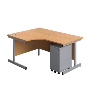 Single Upright Left Hand Radial Desk + Slimline Steel Pedestal 3 Drawers