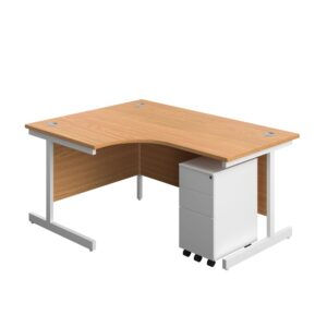Single Upright Left Hand Radial Desk + Slimline Steel Pedestal 3 Drawers