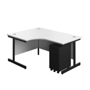 Single Upright Left Hand Radial Desk + Slimline Steel Pedestal 3 Drawers