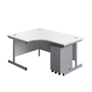 Single Upright Left Hand Radial Desk + Slimline Steel Pedestal 3 Drawers