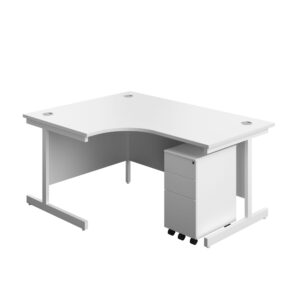 Single Upright Left Hand Radial Desk + Slimline Steel Pedestal 3 Drawers