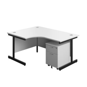 Single Upright Left Hand Radial Desk + Mobile 2 Drawer Pedestal