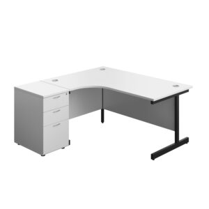 Single Upright Left Hand Radial Desk + Desk High 3 Drawer Pedestal