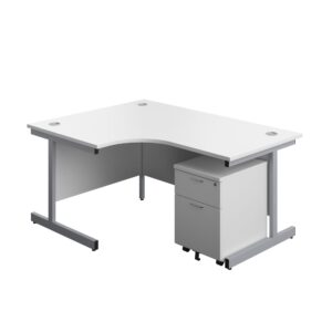 Single Upright Left Hand Radial Desk + Mobile 2 Drawer Pedestal