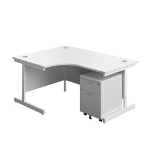 Single Upright Left Hand Radial Desk + Mobile 2 Drawer Pedestal