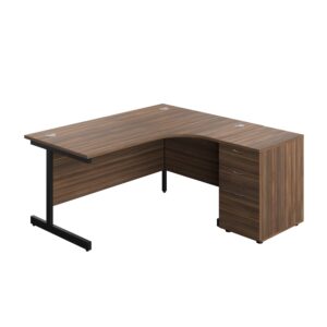 Single Upright Right Hand Radial Desk + Desk High 3 Drawer Pedestal