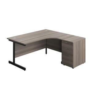 Single Upright Right Hand Radial Desk + Desk High 3 Drawer Pedestal