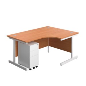 Single Upright Right Hand Radial Desk + Slimline Steel Pedestal 3 Drawers